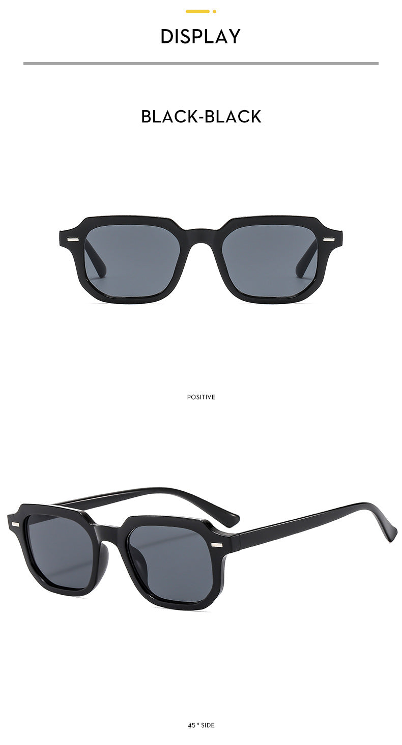Square Rice Nails New Personality Retro Small Frame Sunglasses Cross Border European and American Men's Hong Kong Style Sunglasses Fashion Suneye
